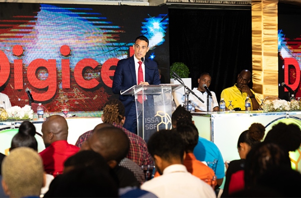 Digicel CEO Justin Morin speaks to the packed house